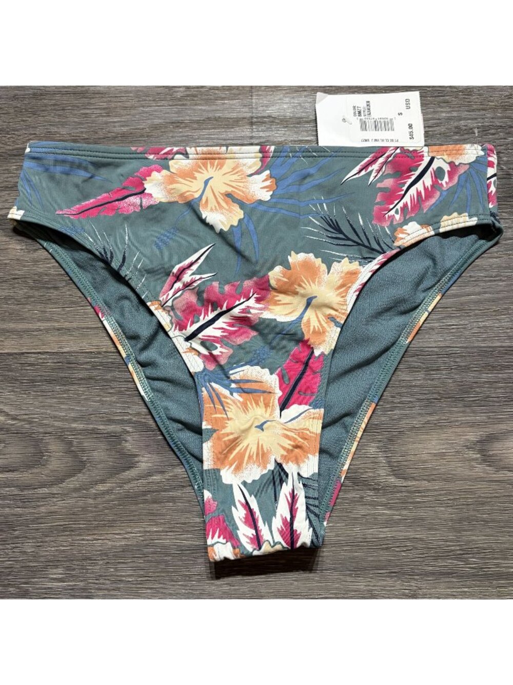 Roxy Tropical High Waist High Cut Bikini Bottoms Small Floral Swimwear Green